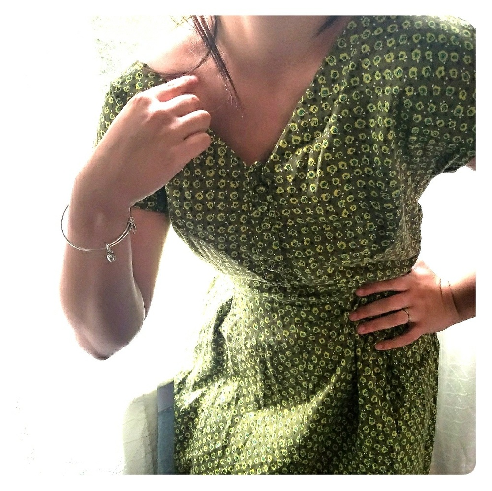 Vintage 50s Floral Green Dress